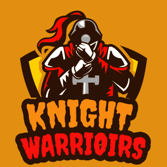 knight mascot logo with bowed head 