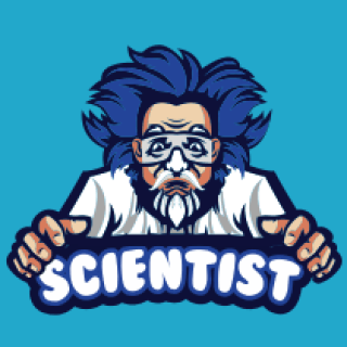 research logo mad scientist with glasses