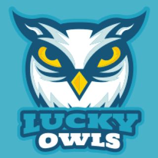 sports logo owl mascot with yellow eyes