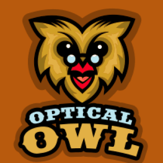 animal logo mascot owl smiling with glasses