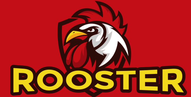 rooster mascot with red wattle and comb 