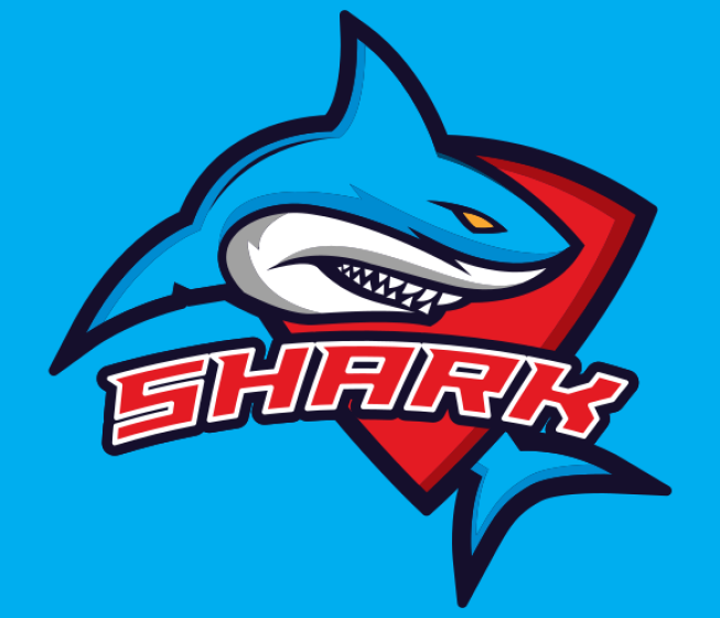animal logo angry shark mascot in shield