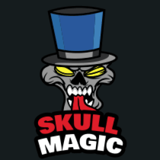 gaming logo skull with tongue out in magic hat