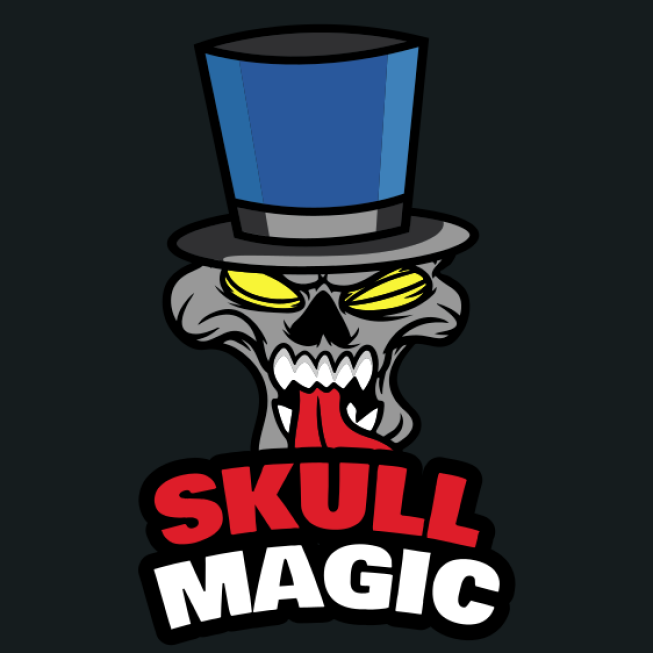 Skull with tongue and magic hat mascot