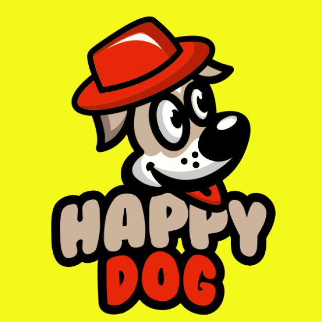 smiling dog wearing hat mascot