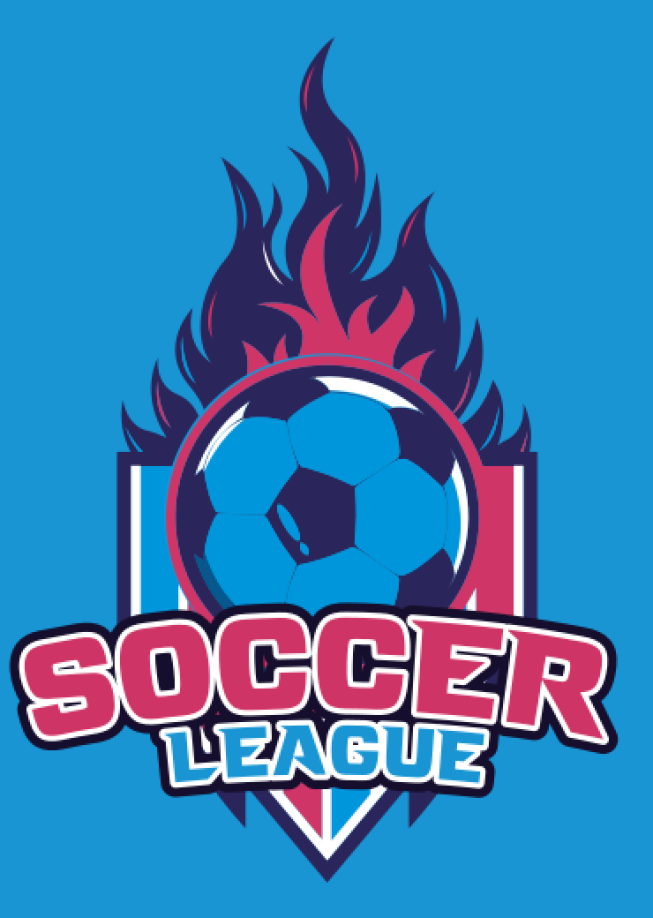 soccer ball on fire superimposed on shield 