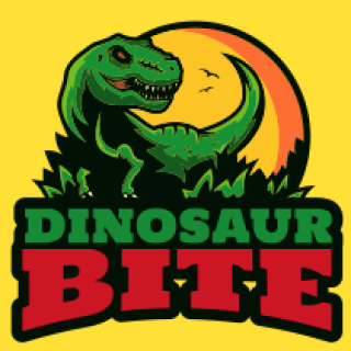 games logo Tyrex mascot against sunset