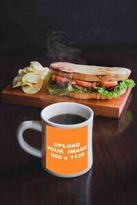 mockup builder showing white coffee mug with sandwich